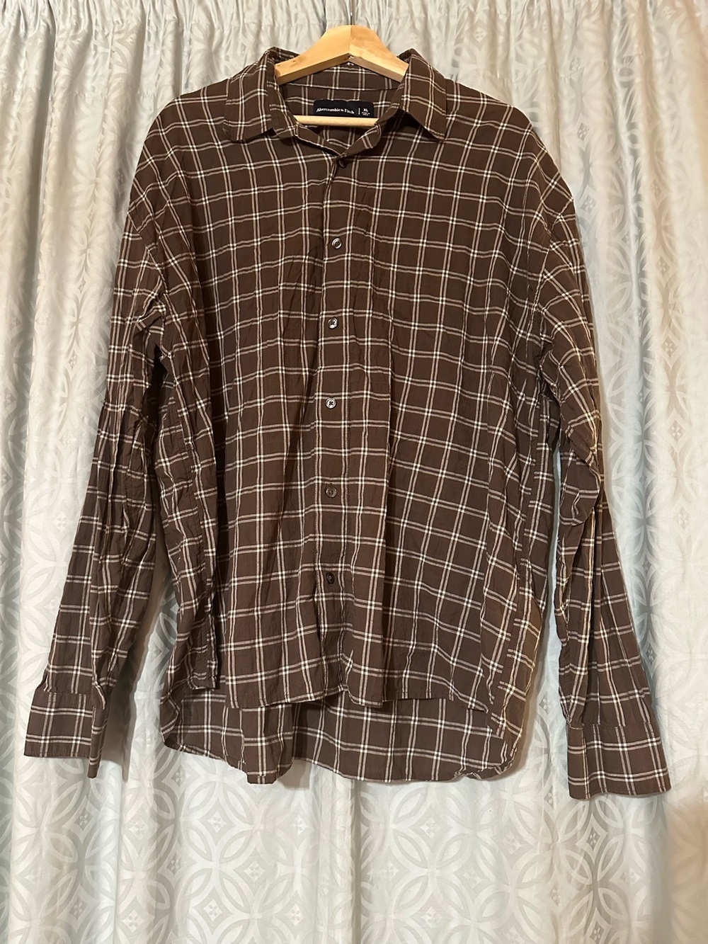 Abercrombie & Fitch Men's XL Window Pane Plaid Cotton Button Down Shirt Brown